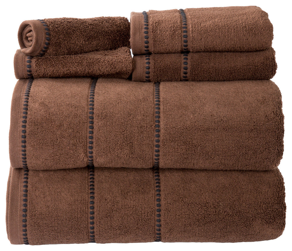 Lavish Home Quick Dry 100% Cotton Zero Twist 6 Piece Towel Set, Chocolate