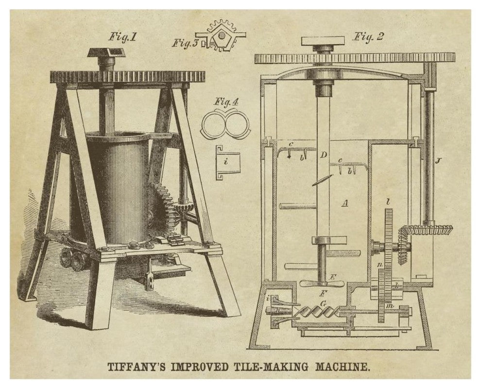 "Tiffany's Improved Tile Making Machine" Print by Inventions, 46"x37"