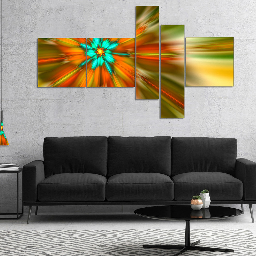 Rotating Bright Fractal Flower, Abstract Canvas Art Print, 60"x32", 5 panels