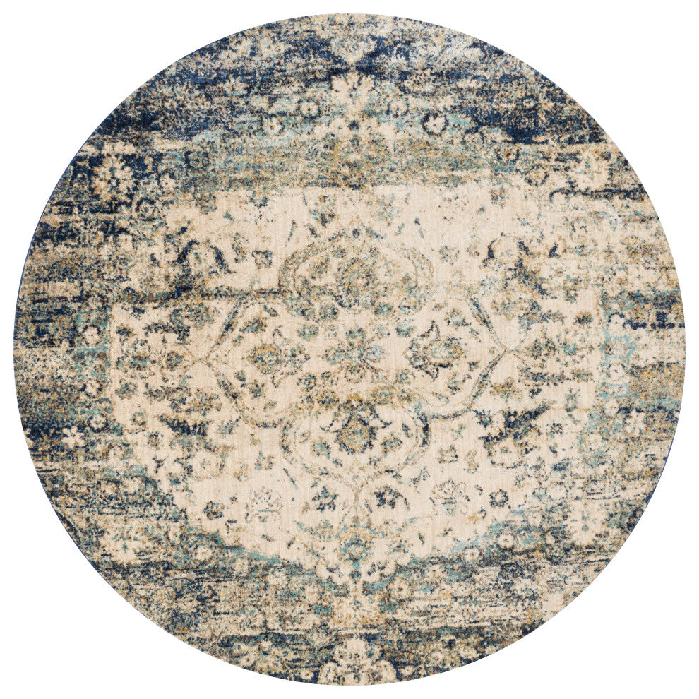 Anastasia Rug, Blue/Ivory, 5'3"x5'3" Round