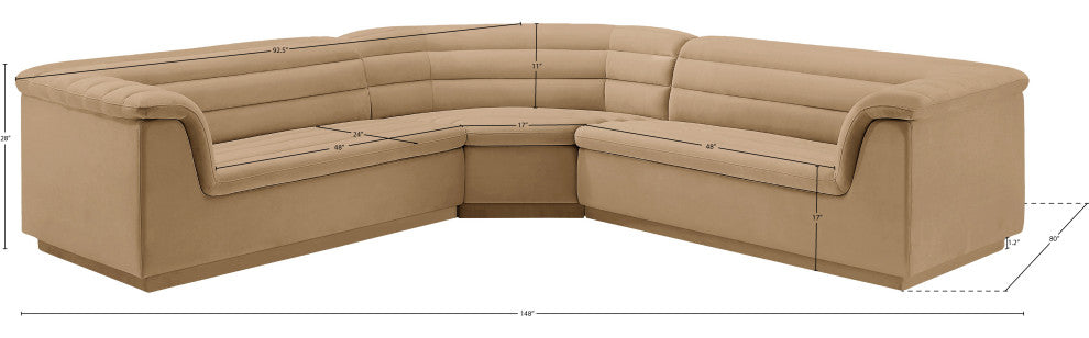 Cascade Upholstered Modular Sofa, Camel, Velvet, Corner Sectional
