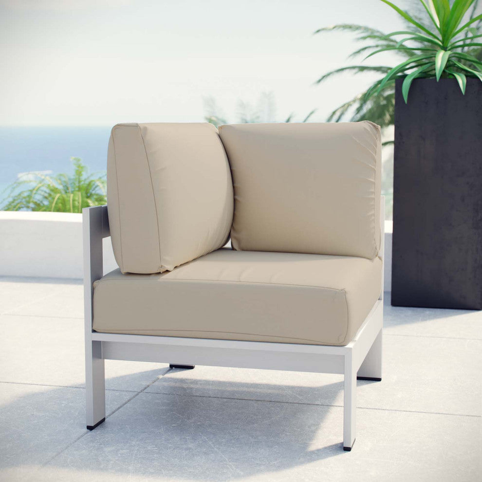 Silver Beige Shore Outdoor Patio Aluminum Corner Sofa