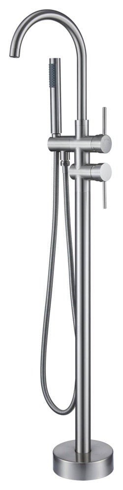 Freestanding Bathtub Faucet Hand Shower Floor-Mount High-arc Tub Faucet 2-Handle