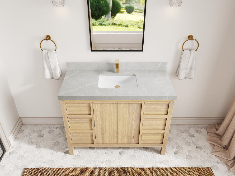 Elizabeth Oak 48" Single Sink Vanity, White 2" Pearl Gray
