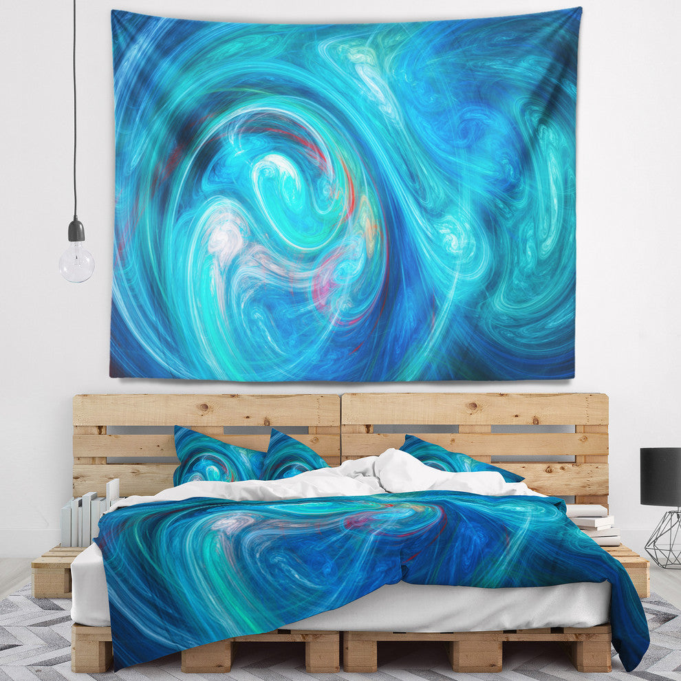 Dark Blue Fractal Abstract Texture Abstract Wall Tapestry, 92"x78"