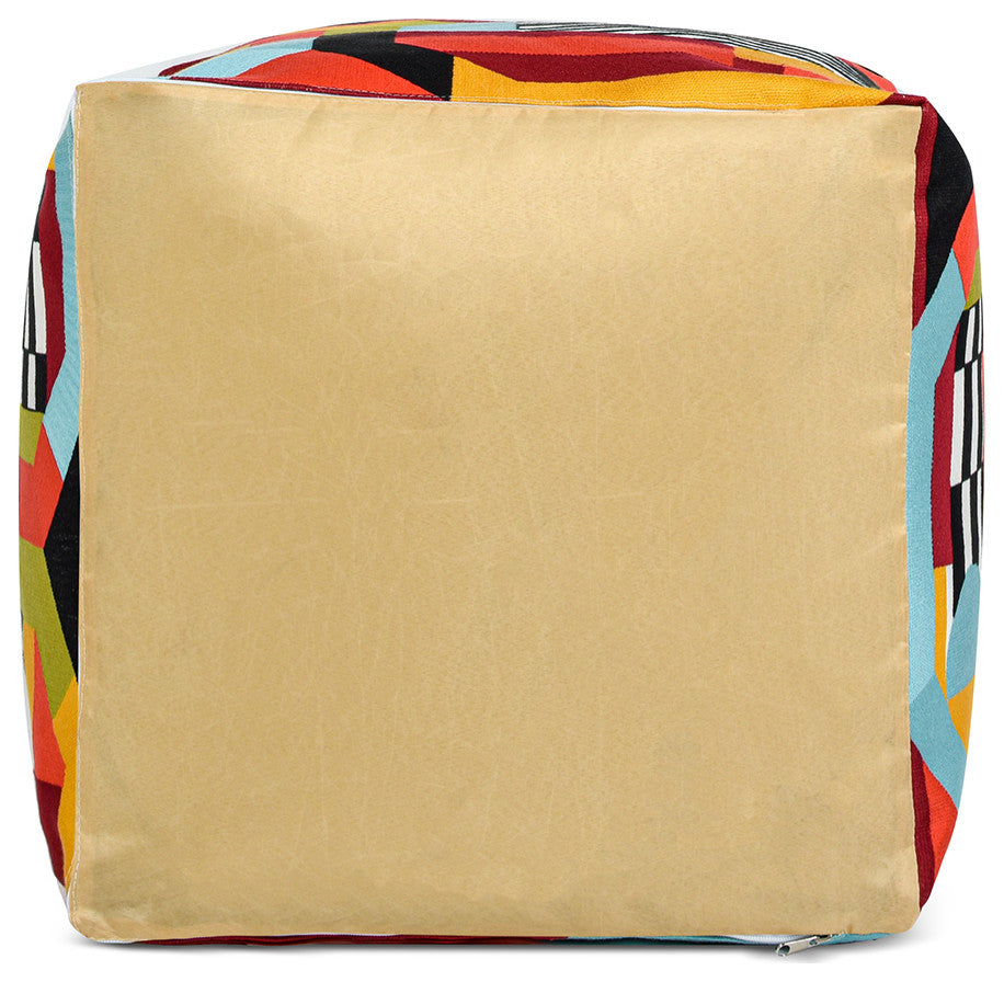 Pouf 23" Oversized Bean Bag Embroidery Cube Ottoman, Colorpop Multicolored