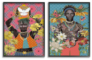 Male Figures with Florals over Geometric Patterns2-Piece, 16x20