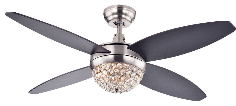 Harvin 4-Blade, 2-Light Wood Ceiling Fan, Satin Nickel, Crystal
