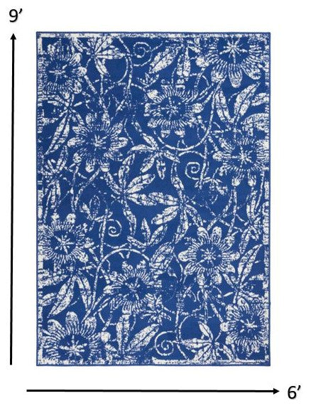 6' X 9' Navy Blue Floral Dhurrie Area Rug