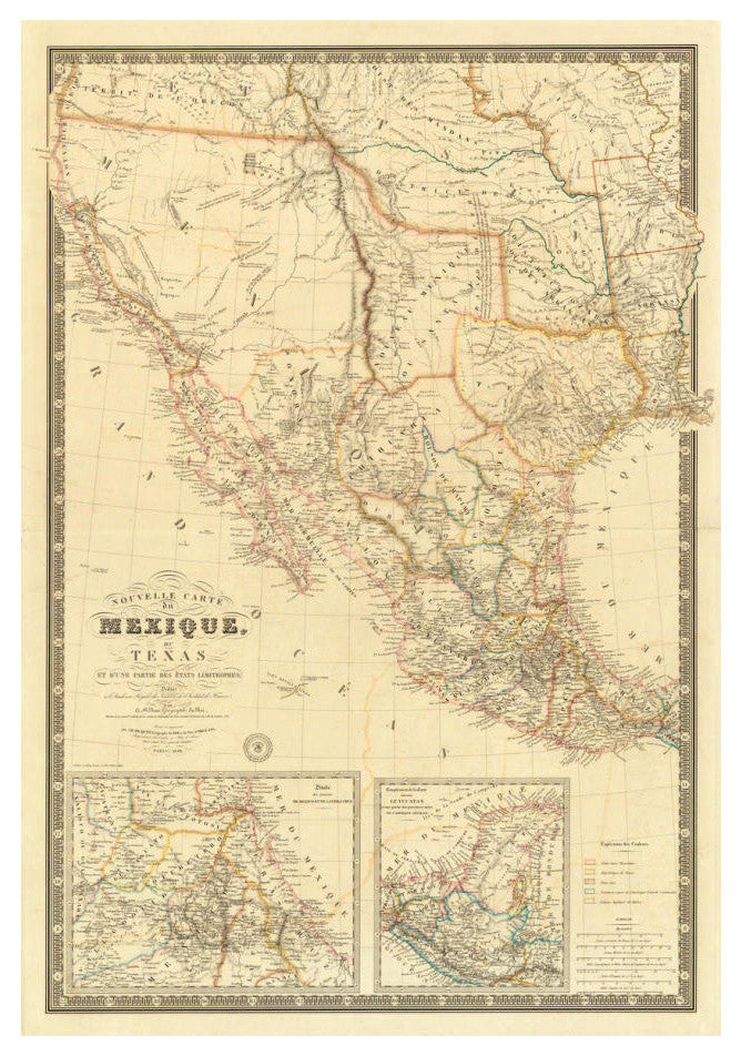 "Nouvelle Carte du Mexique, du Texas, 1840" Print by Adrien-Hubert Bruï¿½, 17"x24"