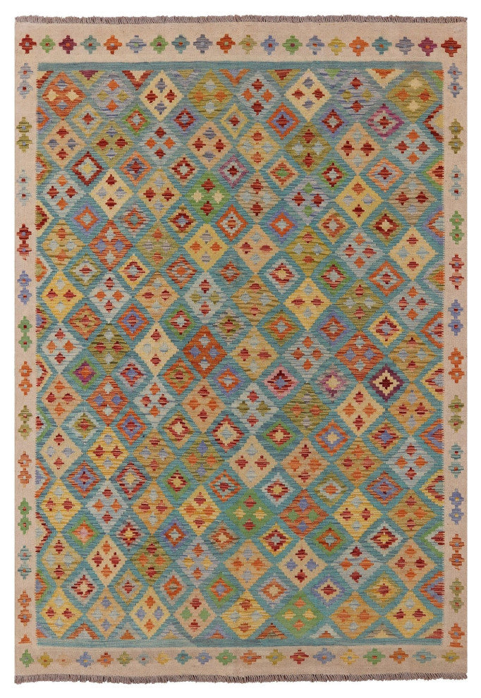 6' 8" X 9' 8" Kilim Flat Weave Reversible Rug Q8283
