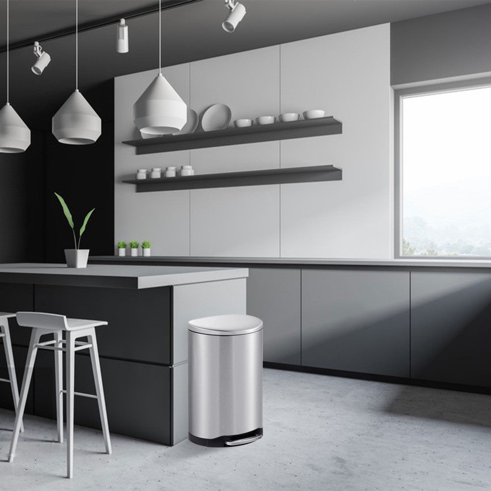 40-Liter Fingerprint Free Brushed Stainless Steel Semi-Round Step-On Trash Can