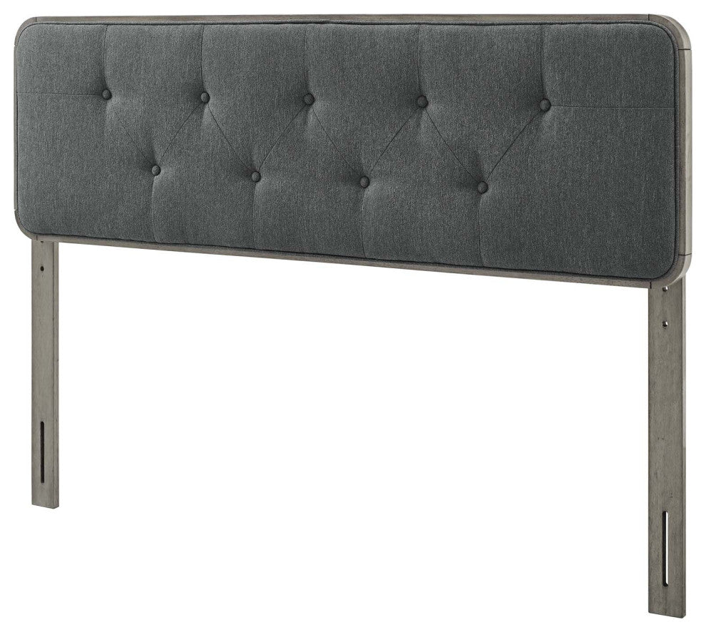Tufted Headboard, Twin Size, Wood, Fabric, Gray, Modern Mid-Century