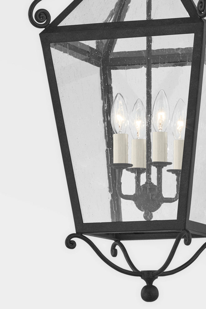 Santa Barbara County 4 Light Exterior Lantern French Iron Frame, Seeded Glass