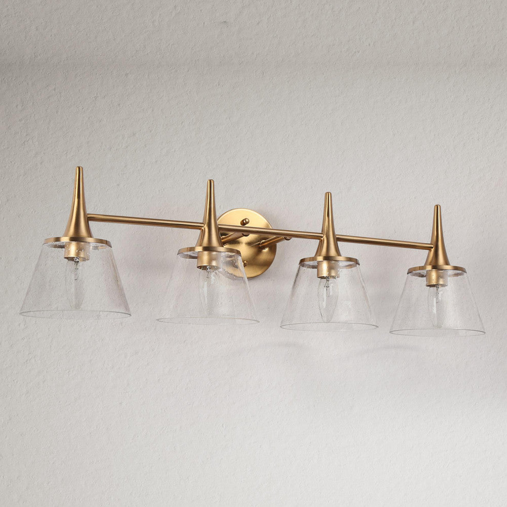 LNC 29" 4-Light Polished Gold with Seeded Glass Modern Vanity Light
