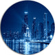 Blue Chicago Skyline Night, Cityscape Photo Round Wall Art, 11"