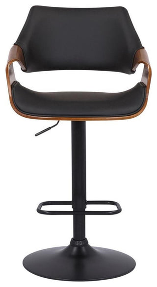 Armen Living Aspen 25-33" Modern Faux Leather Swivel Bar Stool in Black/Walnut