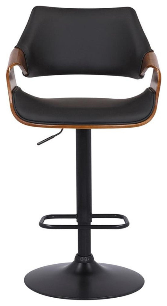 Armen Living Aspen 25-33" Modern Faux Leather Swivel Bar Stool in Black/Walnut