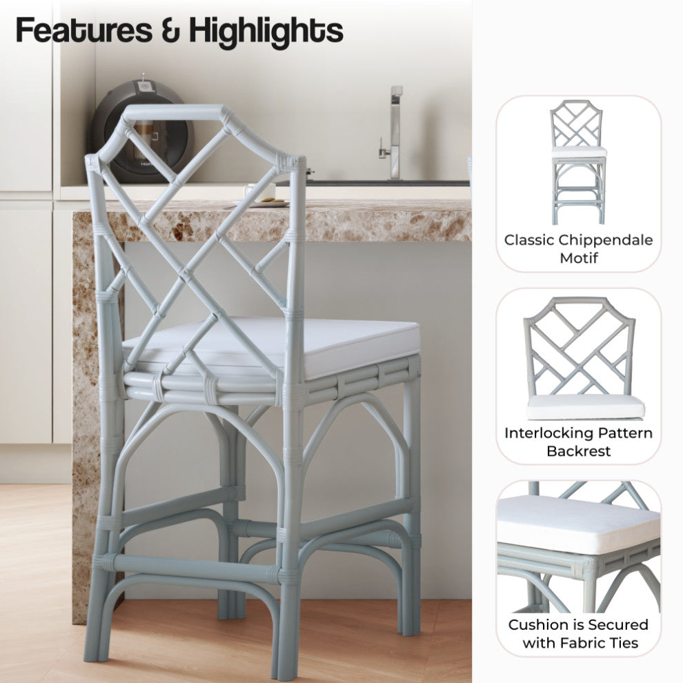 Kara Rattan Counter Stool, Set of 2, Gray