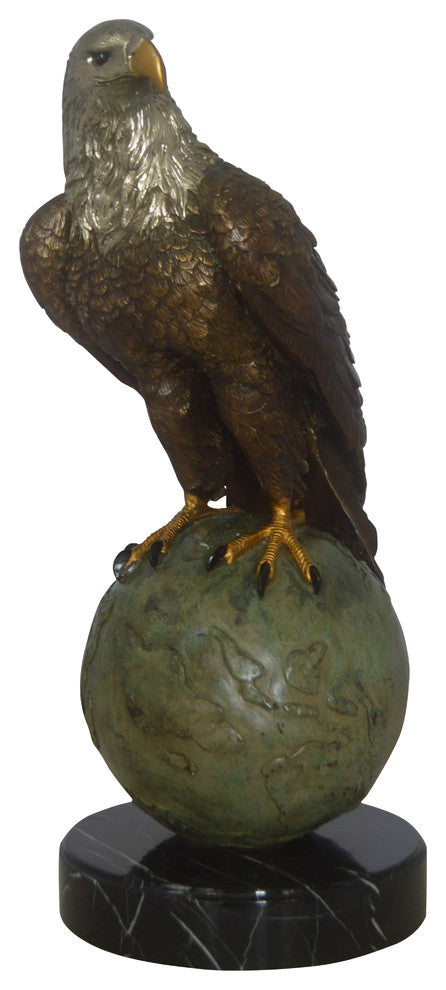 Bald Eagle Standing on a Globe Bronze Statue -  Size: 17"L x 9"W x 23"H.