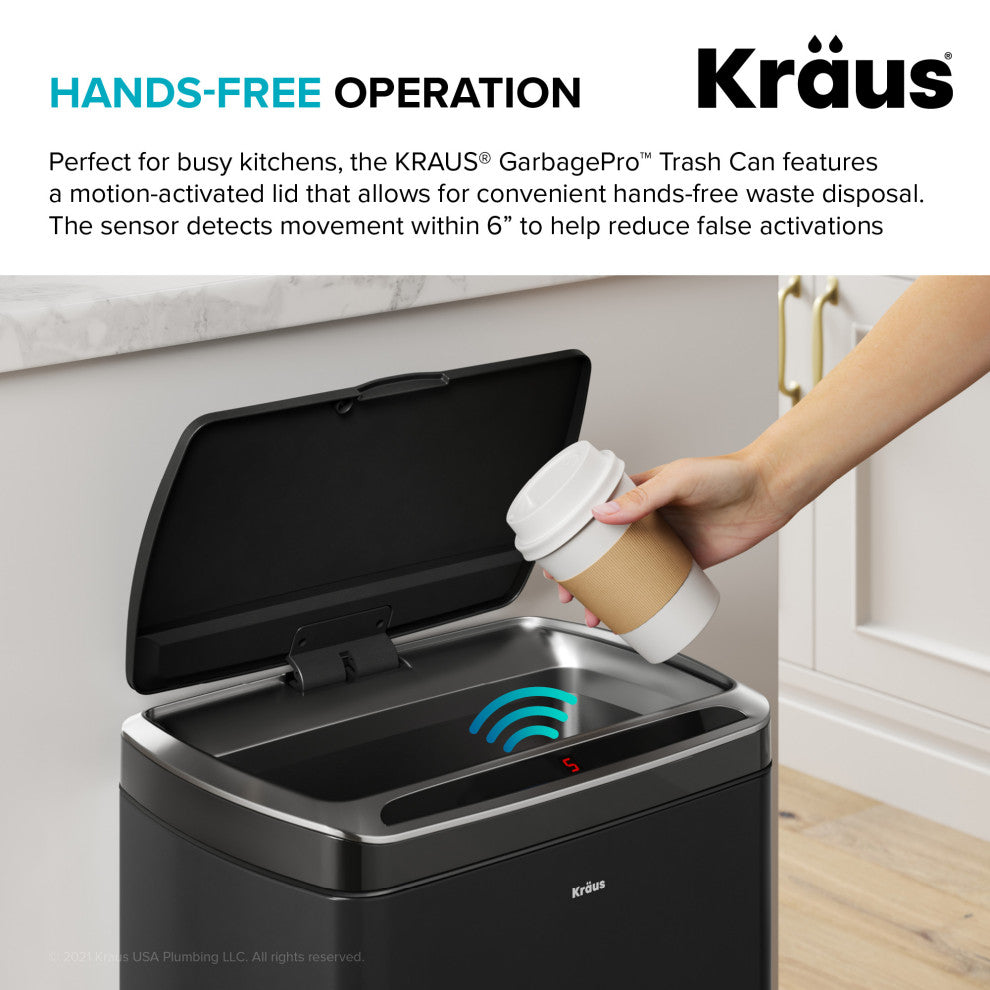 GarbagePro Rectangular 13 Gal Touchless Motion Sensor Matte Black Trash Can