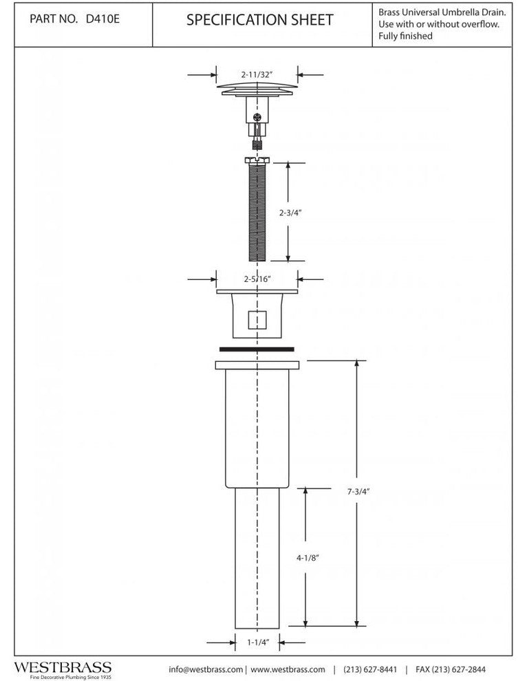 Umbrella Universal Lavatory Drain - Exposed In Polished Nickel