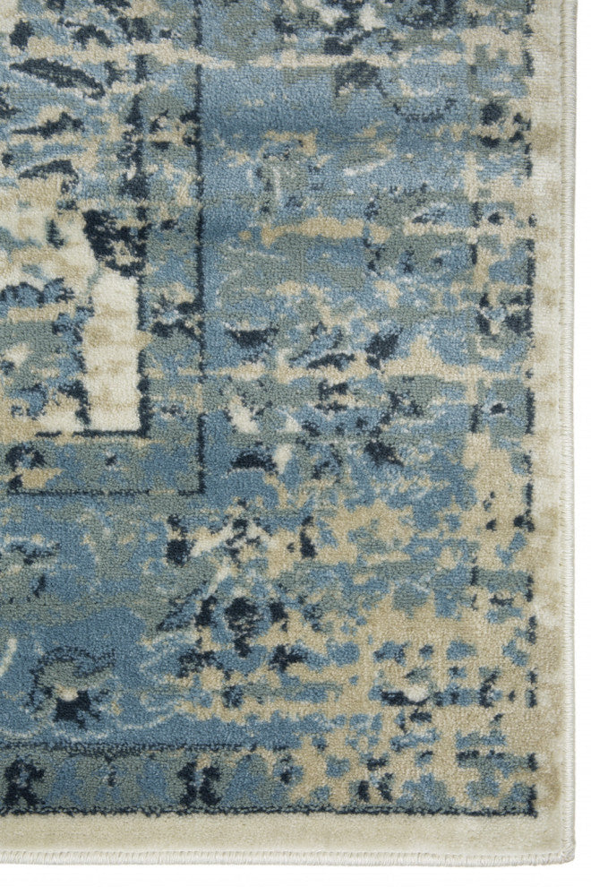 2"x8" Blue Ivory Distressed Oriental Runner Rug