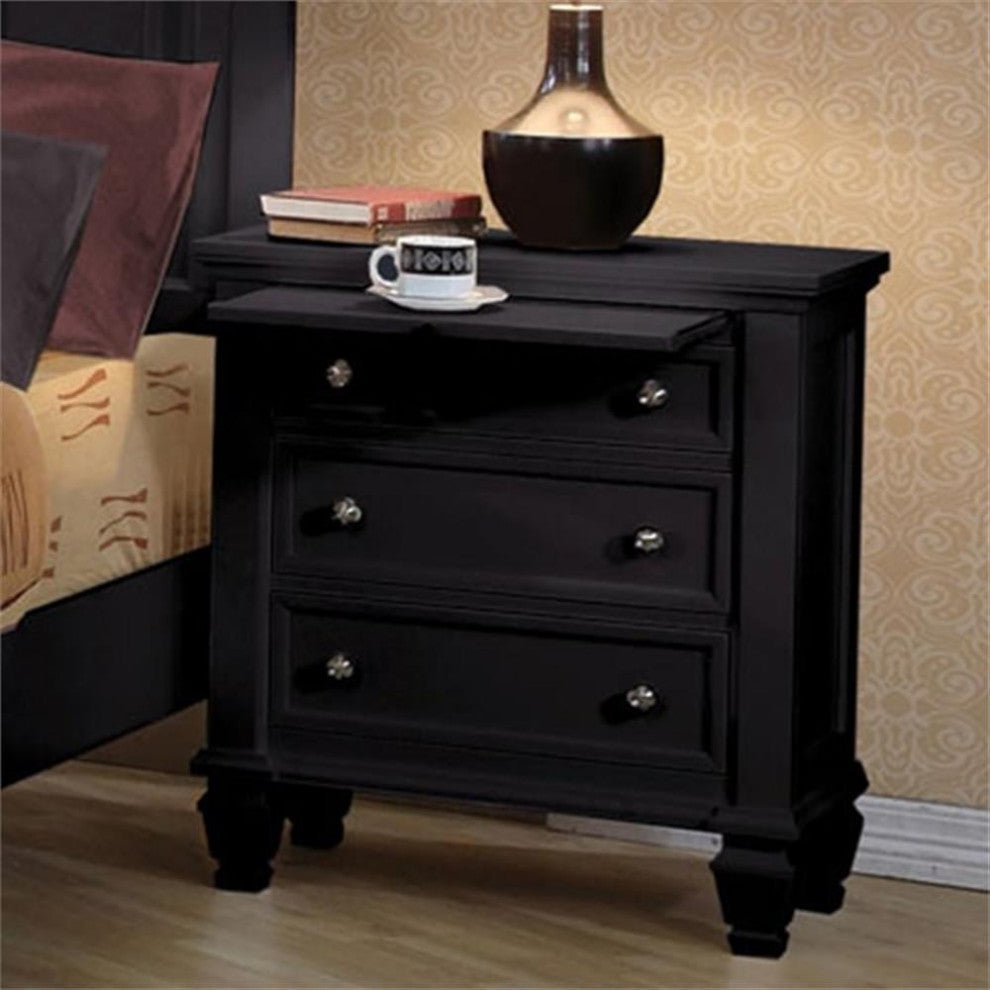 Catania Modern / Contemporary Coastal 3-Drawer Wood Nightstand in Black