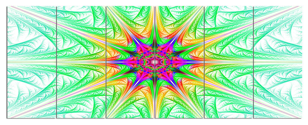 Green Fractal Stained Glass, Abstract Wall Art Canvas, 70"x28", 6 Panels