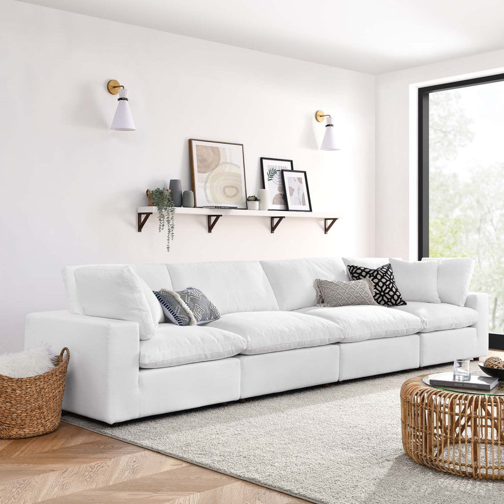 Modular Sectional Deep Sofa Set, White, Fabric, Modern, Lounge Cafe Hospitality