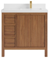 Elizabeth Teak 36" Right Offset Sink Vanity, Dark Natural 2" White Quartz