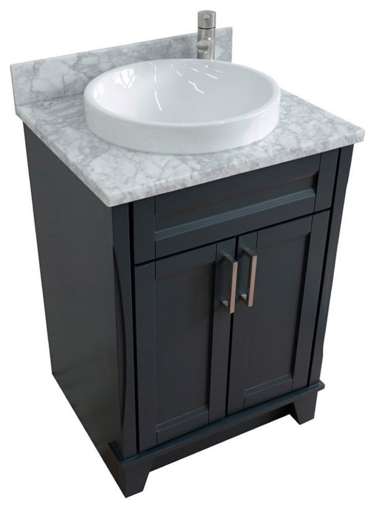 25" Single Sink Vanity, Dark Gray Finish With White Carrara Marble