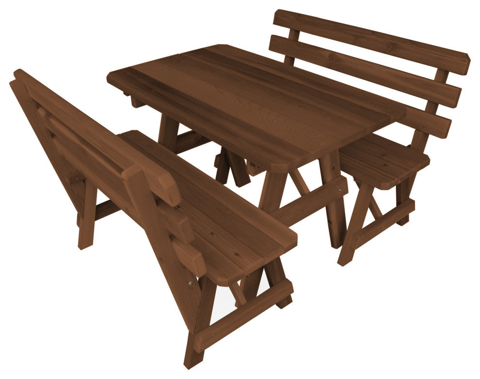 Cedar Picnic Table with 2 Backed Benches, Mushroom Stain, 4 Foot