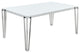Benzara BM242102 Dining Table With Glass Top and Metal Legs, White and Chrome