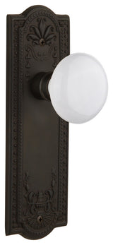 Double Meadows Plate With White Porcelain Knob, Oil-Rubbed Bronze