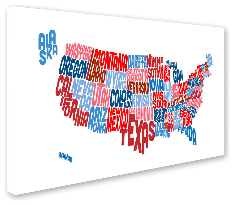 "United States Typography Text Map" Canvas Art by Michael Tompsett