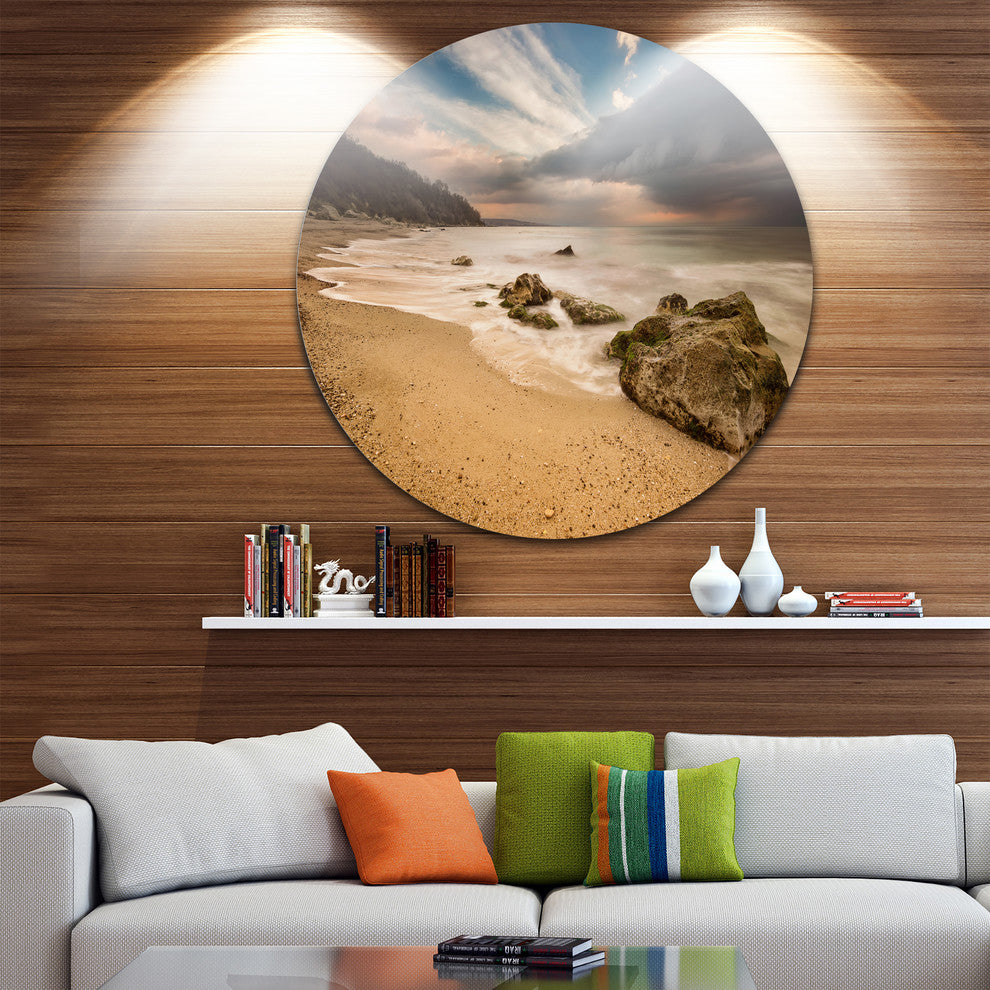 Exotic Seashore With White Waves, Beach Round Wall Art, 23"