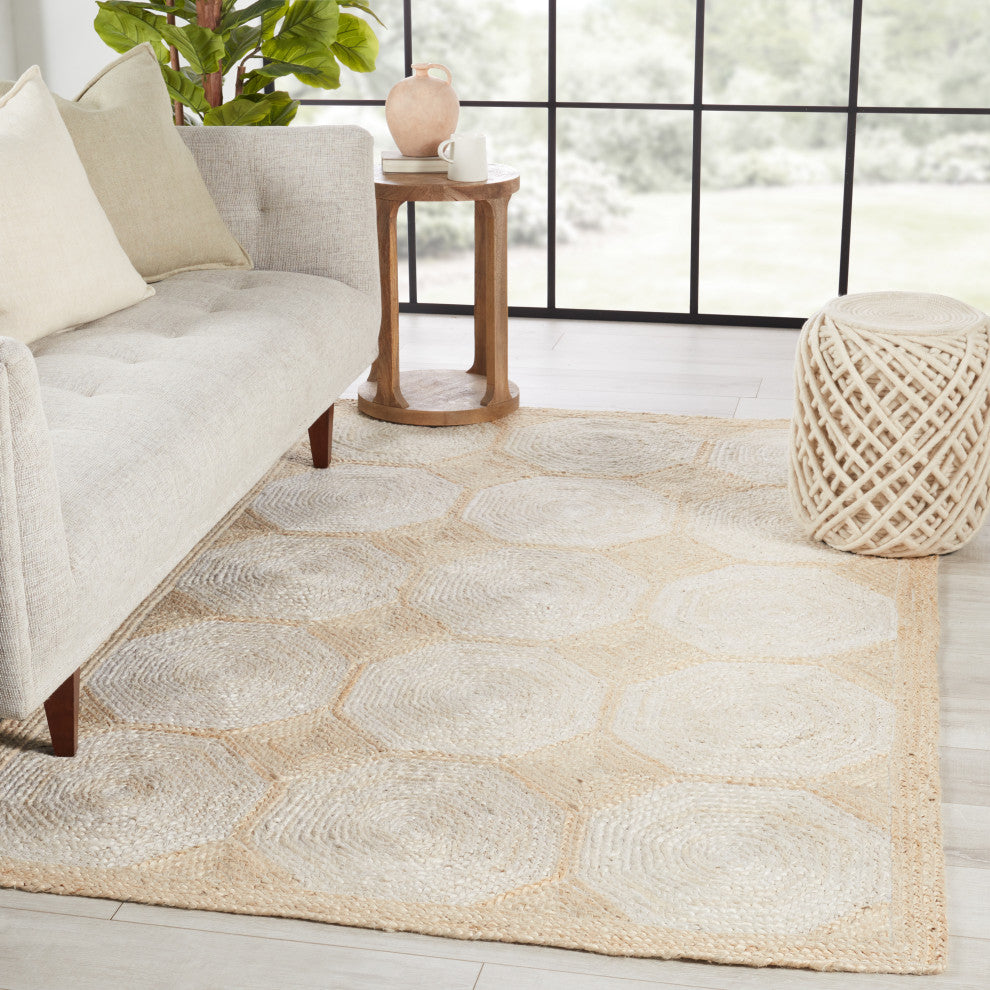 Fiorita Natural Geometric Light Beige/ White Area Rug 2'X3'