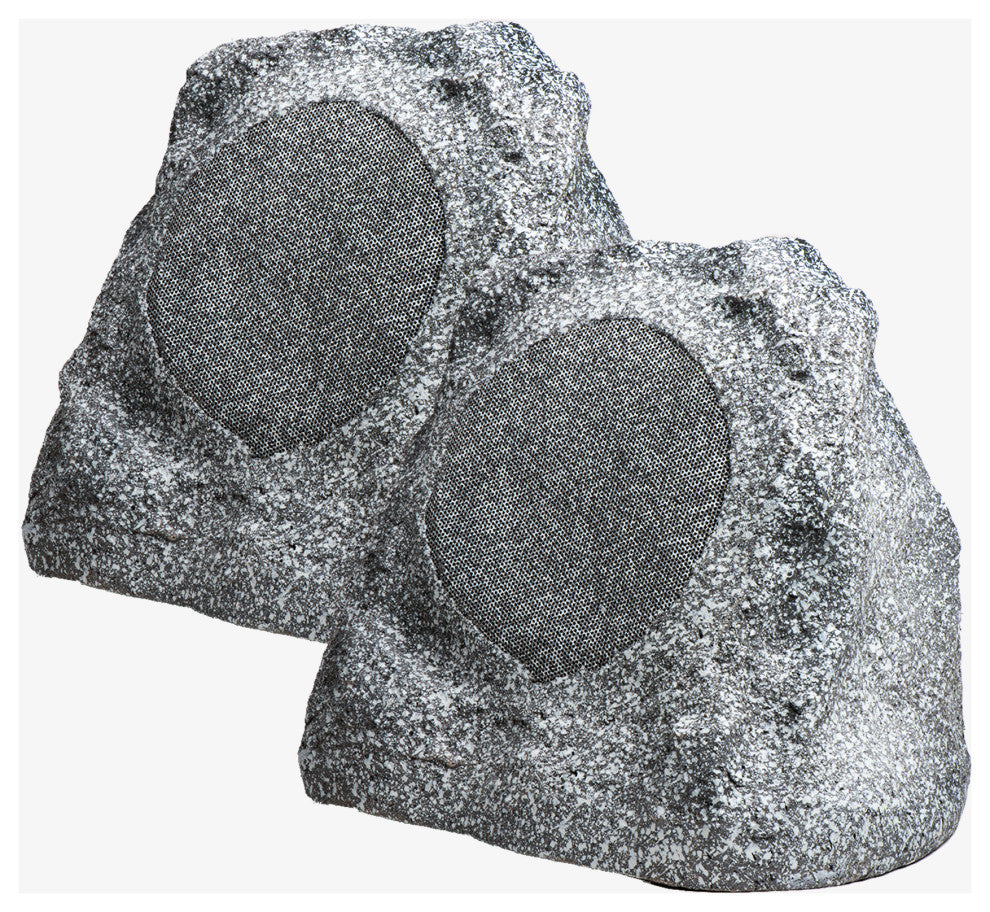 6.5" 150W Weather Resistant Outdoor Rock Speaker Pair, Grey