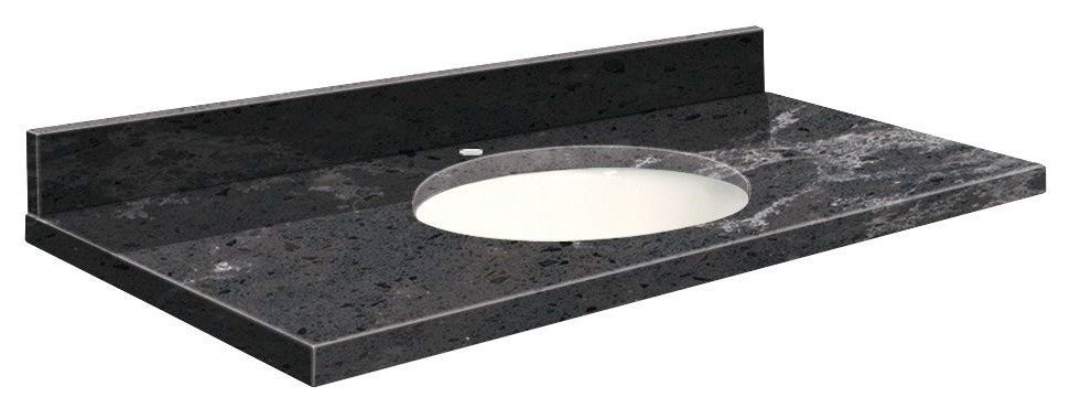 Quartz 43"x22" Vanity Top, White Bowl, Milky Way, Single Hole