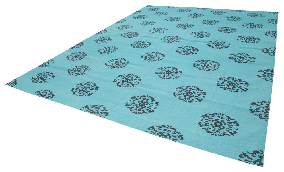Rug N Carpet - Handmade Wool 10' 3'' x 13' 7'' Geometric Dhurrie Kilim Rug