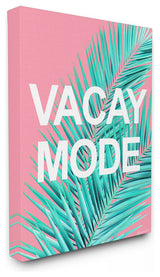 Vacay Mode Neon Palm Leaf Stretched Canvas Wall Art, 16x20