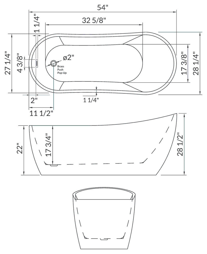 Freestanding One-Piece Acrylic Bathtub