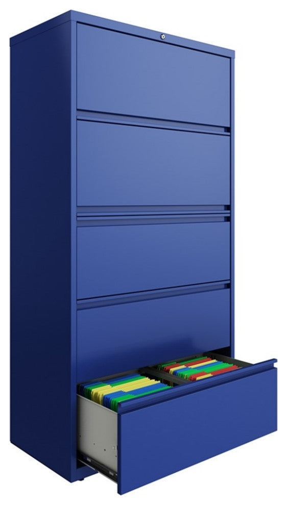 UrbanPro 36" Metal Lateral File Cabinet with 5 Drawers in Classic Blue