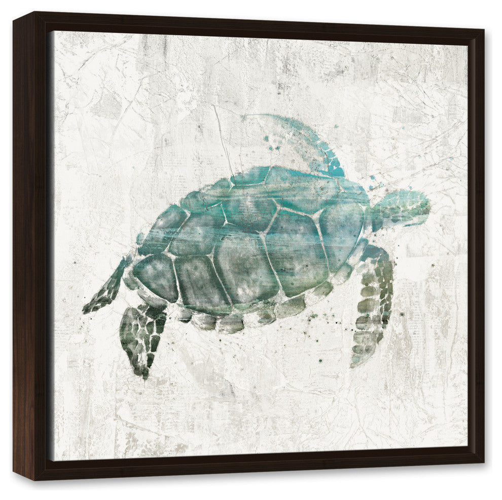 Turquoise Sea Turtle Walnut Floating Framed Canvas, 20"x20"