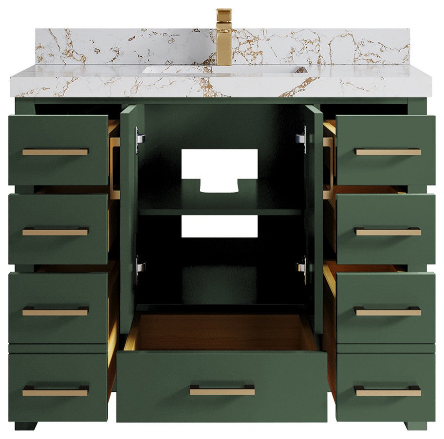 Malibu 36 Center Sink Bath Vanity in Lafayette Green 2" Viola Gold