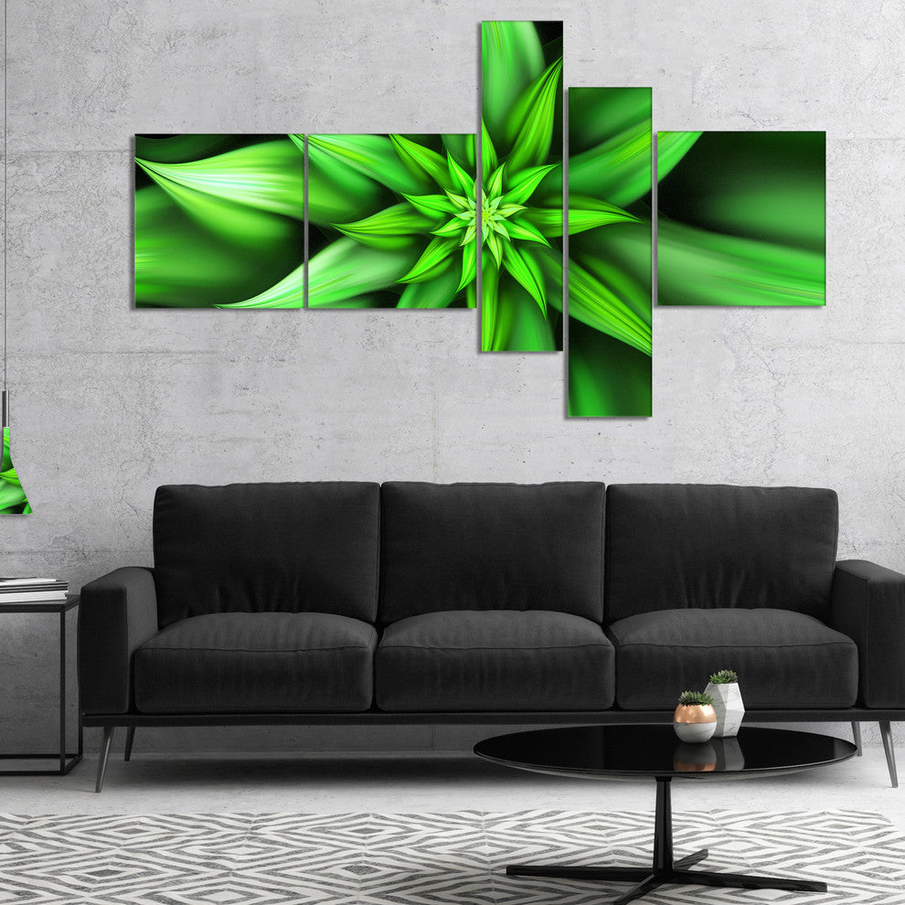 Exotic Green Flower Petals, Floral Canvas Art Print, 60"x32", 5 panels