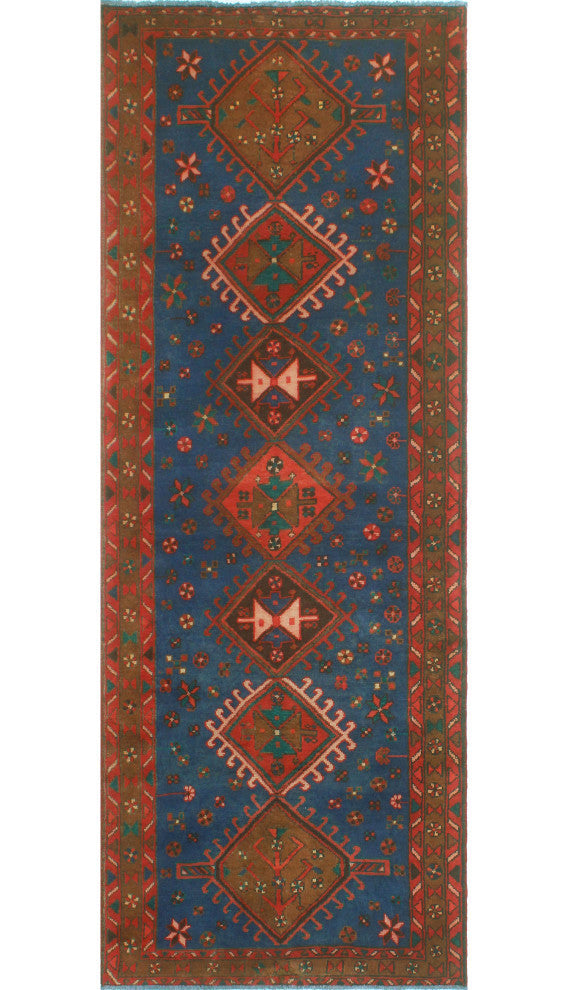 Fine Vintage Distressed Stephan Blue/Red Runner, 3'7x9'10