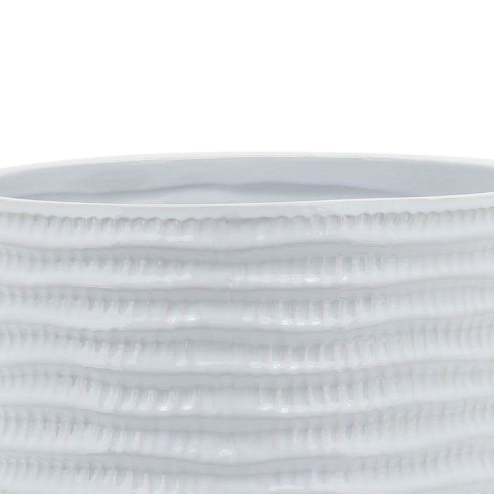 8" Textured Planter With Stand, White
