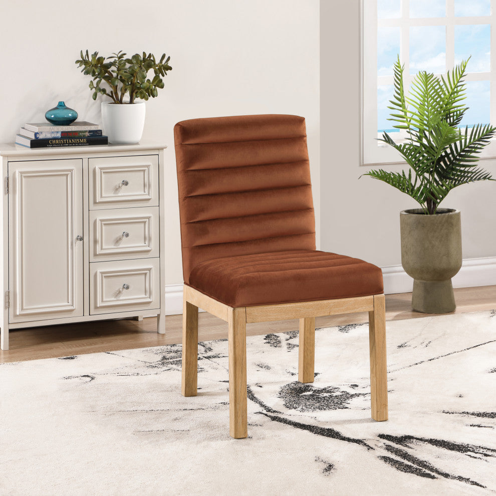 Evelyn Upholstered Dining Chair, Cognac, Velvet, Natural Finish